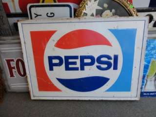 Vintage LARGE 1970s Pepsi Sign 45x32 Boxed Out Non Porcelain Man 