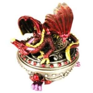  New   3.5 Tall Red Pewter Dragon Trinket Box Case Pack 6 