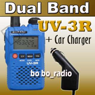 BAOFENG UV 3R (Blue) 136 174/400 470Mhz+Car Charger NEW  