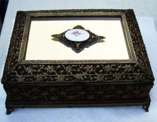 Enamel Guilloche Ormolu Mirrored Jewelry Casket Box  