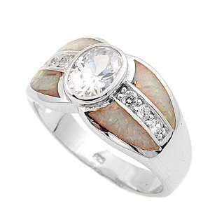  Sterling Silver Lab Created Opal Ring   12mm Face Height 