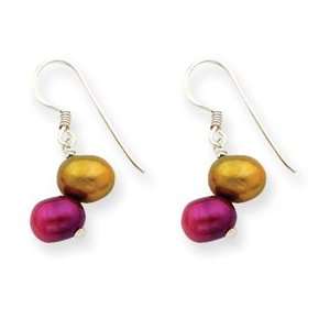   Silver Golden & Purple Cultured Pearl Earrings   QE5502 Jewelry