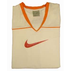  Nike womens Active Yoga T Shirt White & Orange Sports 