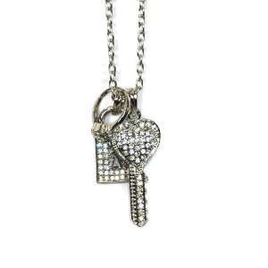    Charm Necklace with Ring, Lock and Key in Silver Tone Jewelry