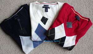 NWT Tommy Hilfiger Womens Argyle Pima Cotton Sweater  