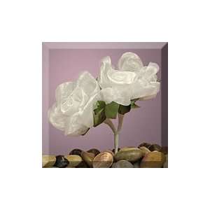  24ea   2 White Satin With Organza Rose Blossom Arts 