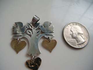   Retired Gold/Sterling Silver Large Tree of Life Birds Hearts Pendant