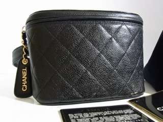 CHANEL Purse Flap Waist Hip bag Black CAVIAR Leather 70/28 w/card 