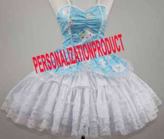 Sweet Gothic Lolita blue Cosplay Hello Kitty Pattern 4 Ballroom Corset 