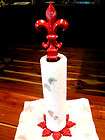 RED Cast Iron Paper Towel holder Finial Fleur D Lis HAND MADE HEAVY