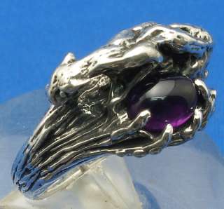 Cougar, Panther Mans Ring, Amethyst, Sterling Silver  