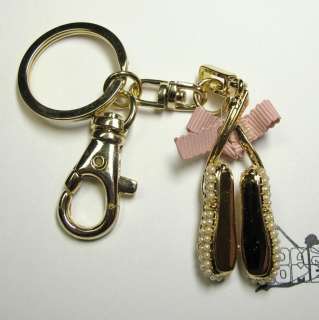Gold Pearl Ballet Shoes Ballerina Tutu Key Chain Ring  