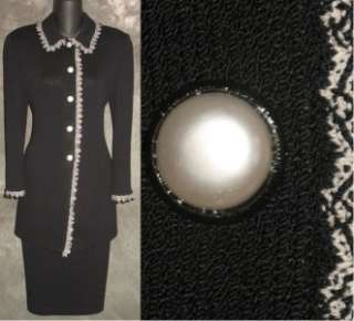 St John collection black white knit suit jacket blazer size 2 4  