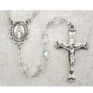   Sterling Silver 6MM Crystal/April Rosary (875L CR/F) 