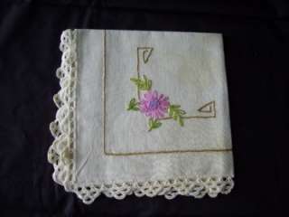 Vintage Linen Napkins Crocheted Edges Floral Design  
