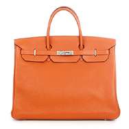 23078 auth HERMES orange Togo leather 40cm Birkin Bag Purse Handbag 