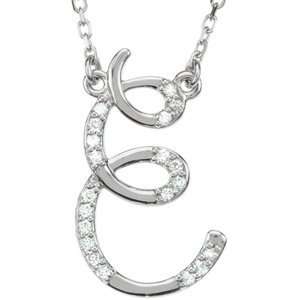 Sterling Silver Alphabet Initial Letter E Diamond Pendant Necklace 17 