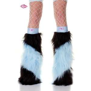 Baby Blue & Black Slash Striped Faux Fur Fuzzy Furry Legwarmers Boot 