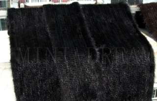   Real Genuine mink fur Knitted rug throw cover blanket Black  
