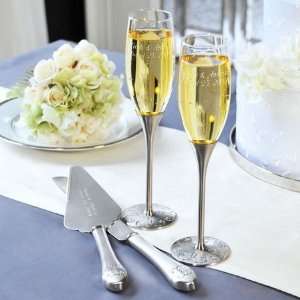Silver Parisian Romance Champagne Flutes & Cake Server Set  