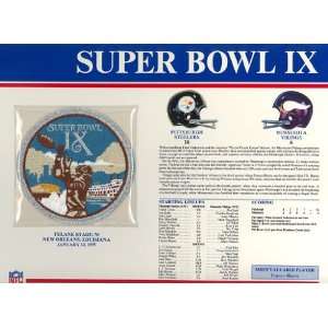    Super Bowl IX Patch and Game Details Card