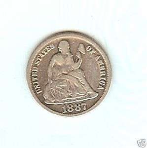 US Coin, 1887 Seated Liberty Dime  