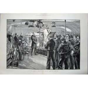   1889 Man Of War Ship Sunday Service Fishing Scotland