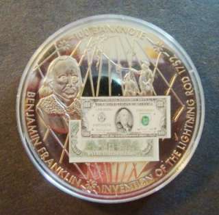 2003 $100.00 BANKNOTE BENJAMIN FRANKLIN PROOF MEDAL. INVENTION OF THE 
