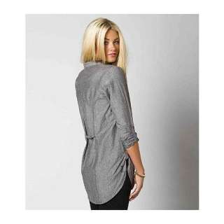 NEW Womens ONeill Surf Ray Ray Cute Sexy Gray Woven L/S Blouse Top 