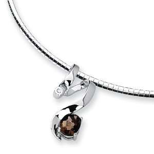    Sterling Silver Smokey Quartz & Diamond Slide Necklace Jewelry