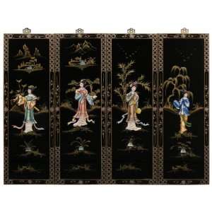   Oriental Wall Plaque   Soap Stone Maidens (4 Panels)