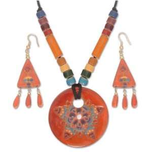  Ceramic jewelry set, Orange Ethnic Chic 1.8 W 24.4 L 