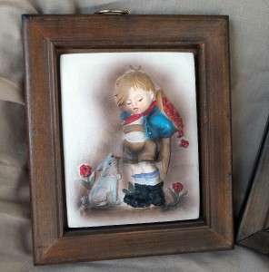   Fred Roberts Painted 3 D Ceramic+Wood Frame Wall Art Hanging Pictures