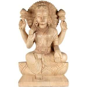  Goddess Lakshmi Holding Two Lotus Buds   Gambhar Wood 