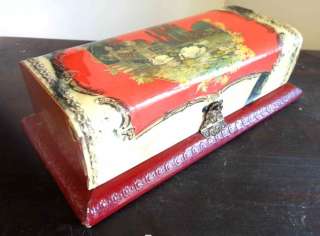antique CELLULOID DRESSER BOX w/MIRROR COMB BRUSH  
