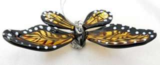 Hand Blown Glass Hanging Butterfly Black White Spots  