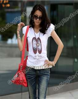   Sleeve Shoes Prints Casual Cotton Tops T Shirts S,M,L #289  