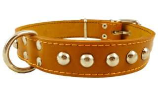   Real Double Ply Leather Dog Collar Studs 1.25wide Light Brown Amstaff