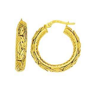  14K Yellow Gold Hoop Byzantine Earrings   20.00mm Jewelry
