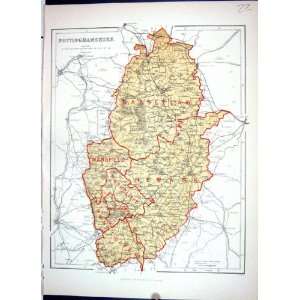  Keane Antique Map 1886 Nottinghamshire Mansfield Newark 
