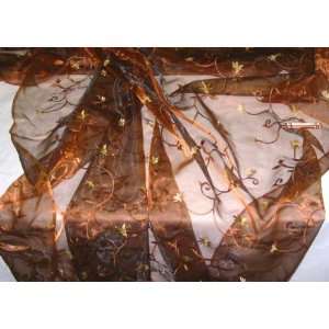 Gold Floral and Copper Embroidery on Copper Organza Fabric  