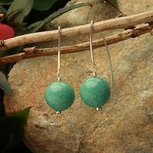   Oval 16mm Round Stabilized Turquoise Earrings Betty Rocks Jewelry