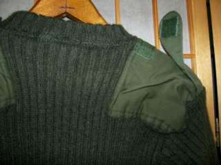   Military Jersey Mans HEAVY OLIVE DRAB WOOL SWEATER Patch Elbow  