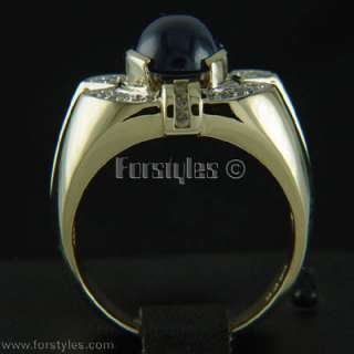 Natural Sapphire Diamonds Solid Gold Mens Ring r00060  
