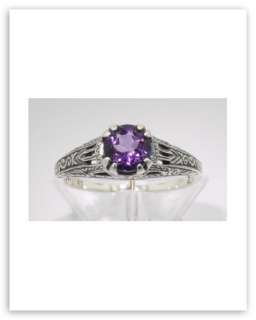 Antique Style Amethyst Filigree Ring   Sterling Size 6  