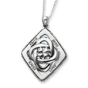  Sterling Silver Faith, Hope, Love, Peace 18 Inch Necklace 