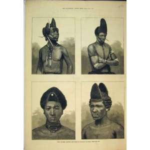  1879 Zulu Dandies Modes Wearing Hair Men Antique Print 