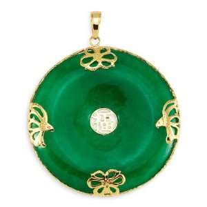    14k Yellow Gold Engraved Chinese Green Jade Pendant Jewelry
