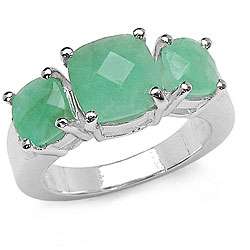 Sterling Silver Genuine Emerald 3 stone Ring (Size 7)  