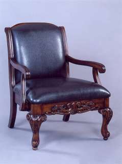 Hand Carved Antique Solid Wood Accent Arm Chair   Black  